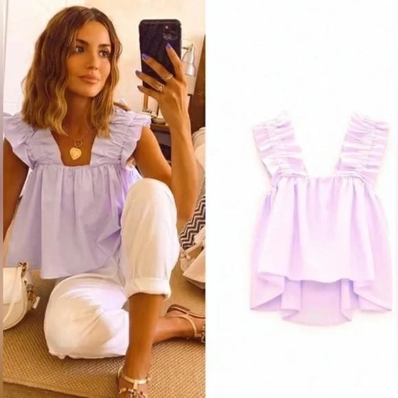 Zara Pink Poplin Ruffled Top - Picture 1 of 9